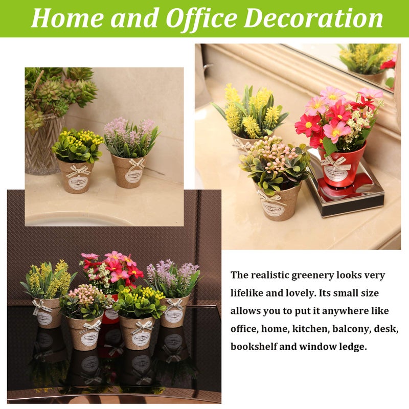 LUEUR Set of 6 Potted Artificial Flowers Fake Flowers with Vase Faux Flowers in Pot, Spring Decor for Home Office Floral Arrangement for Table Dinning Room Decoration Shelf Decor - Image 4